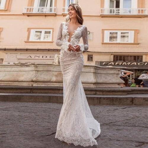 Mermaid wedding dress lace Boho wedding dress Backless elegant bride dress Vestidos De