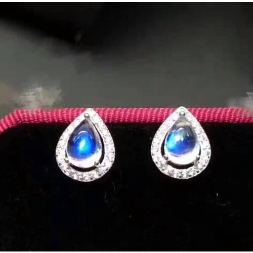 Fashion natural moonstone stud earrings Natural gem stone earrings Small water droplets 925 silver girl earrings gift jewelry