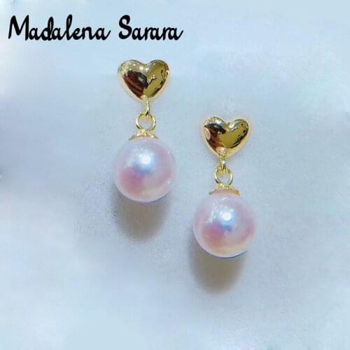 MADALENA SARARA 18K Gold Heart Style Saltwater Pearl Women Earring Akoya Pearl Round Shape