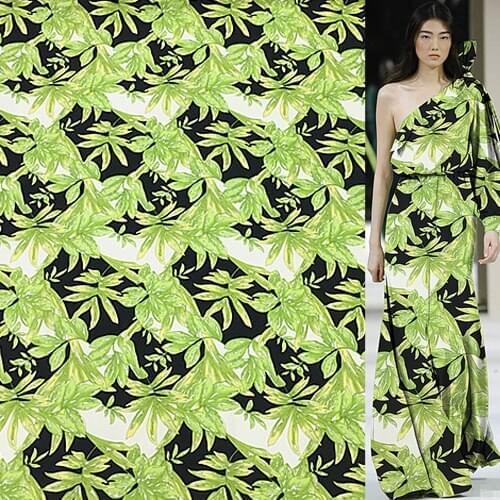 Green floral print silk spun silk fabric plant design 100% silk fabric,SRS059