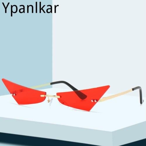 Sunglasses Cat Eye Conjoined Colorful Fashion Women Ladies Rimless Triangle UV400 Brand Designer Sun Glasses Female