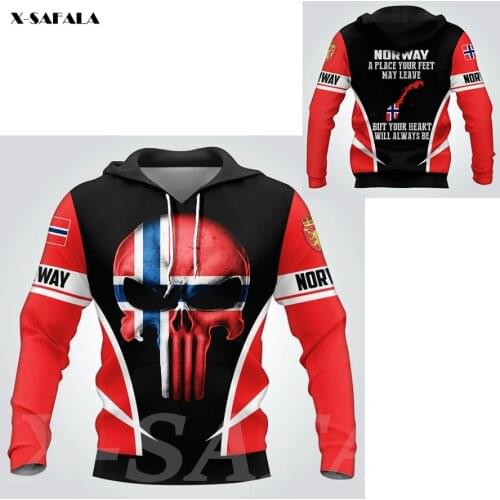 Norway National Emblem Skull Country Map Flag 3D All Printed Hoodie Man Women Harajuku Zipper Pullover Sweatshirt Jacket