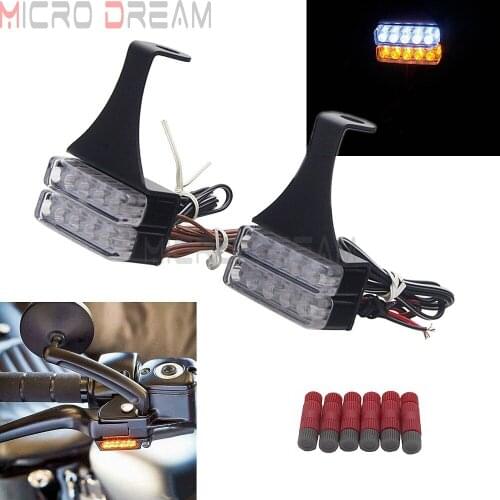 Cafe Racer Universal Mini LED Turn Signal Light Brake Clutch Lever Flashers For Honda Yamaha Kawasaki Suzuki Amber & White Lamp