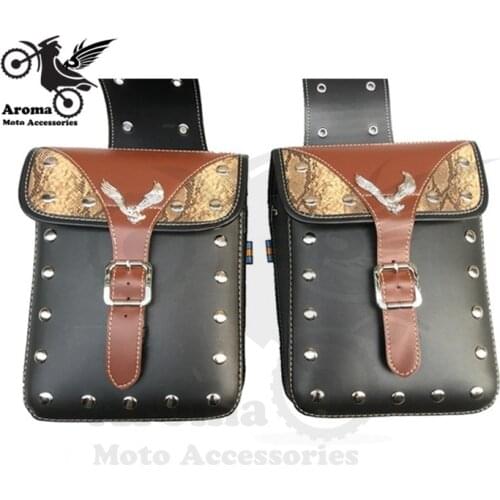 Top quality rivet leather retro eagle Badge Emblem scooter tail bag motorbike side bags moto saddle bag motorcycle luggage bags