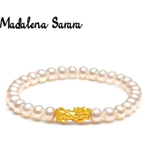MADALENA SARARA 24k Gold Bead Bracelet mythical wild animal Style Freshwater Pearl Bracelet Women Jewelry