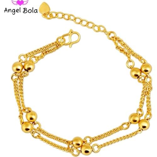 Fashion Punk Gold Two-layer Round Beads Womens Charm Bracelet Bohemian Geometric Chain Luxury Jewelry Girl Party Holiday Gift
