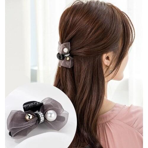CHIMERA Vintage Chiffon Bow Hair Claw Crab Pearl Bead Jaw Hair Clip Pins Clamp Barrettes Hairgrips Accessories for Women Girls