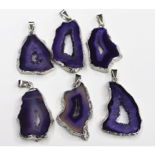 Irregular Amethysts Agates Crystal Stone Quartz Necklace Womens DIY Halo Natural Agates Pendant Chakra Hemming Slice