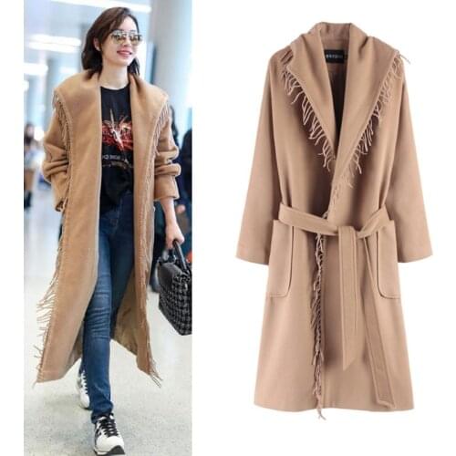 Abrigo De Lana Abrigos Coreanos Plus Size Coat Vogue Ropa Mujer Invierno Chaquetas Bayan Mont Habit Femme Winter Belt Tassel