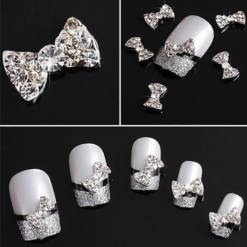 10 Pcs 3D Clear Alloy Rhinestone Bow Tie Nail Art Slices Studs DIY Decor 3D Rhinestone Decor Bow Tie Manicure DIY Nail Art Tools