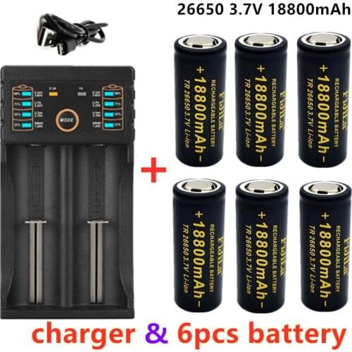 100%New Original high quality 26650 battery 18800mAh 3.7V 50A lithium ion rechargeable battery for 26650 LED flashlight+ charger