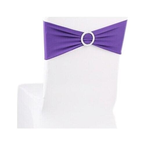 100pcs Purple Lycra Spandex Chair Cover Band With Buckle for Party Wedding Banquet Decoration Free Shipping