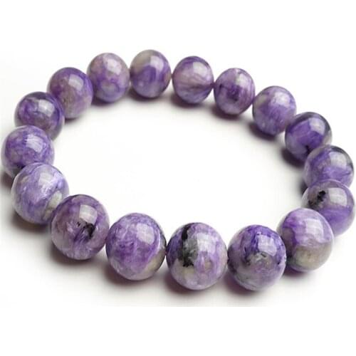 12mm Natural Purple Charoite Gems Stone Stretch Bracelets For Women Charm Fashion Jewelry Crystal Round Beads Ladies Bracelet