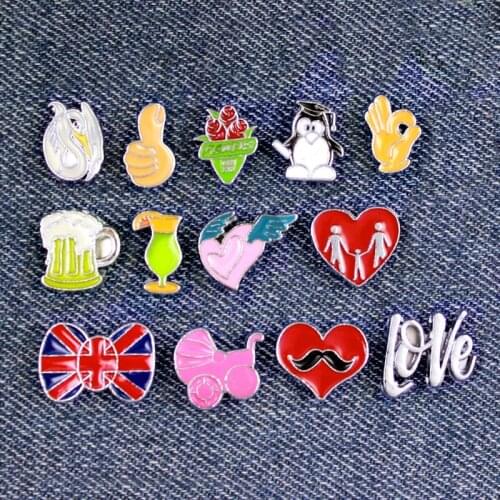 10pcs/lot Cute Animal Cartoon Enamel Brooch Heart Pins Jewelry LSSBH433-478