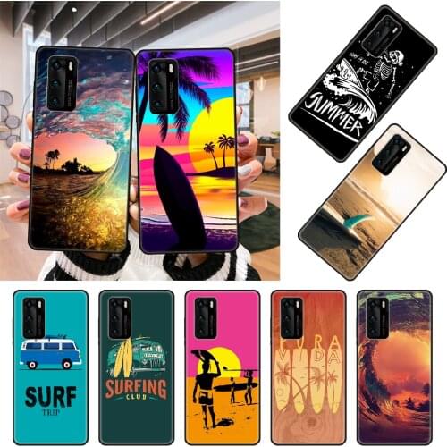 Phone Case For Huawei P20 P30 P40 P Smart Z 2019 P10 Mate 30 10 20 Lite Pro Black Cover Etui Tpu Bumper 3D Ocean Sea Surf Waves