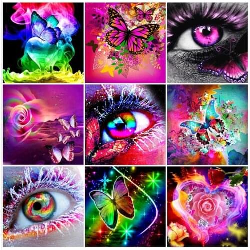 Flowers Eye Diamond Embroidery Painting Butterflies Mosaic Stones Sticker Wall Decor Puzzle Picture Toy Diamond Dotz Large Size