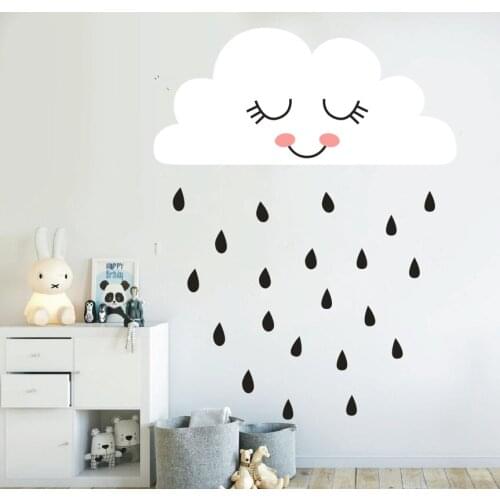 Kids Nursery Room Sweet Clouds with Raindrop Wall Decal Art Nursery Bedroom Living House Decor Wall Poster DIY Children NY-420