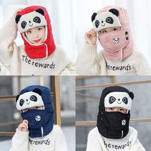 Kids Winter Bomber Hats Russian Ushanka Earflap Boys Girls Windproof Filter Trapper Hat Children Snow Ski Cartoon Caps with Mask