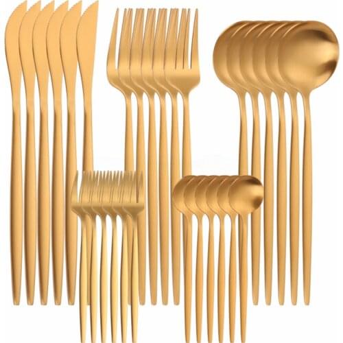 Home Tableware Gold Dinner Set Stainless Steel Cutlery Set Dinnerware Set Kitchen Spoon Knife Fork Matte Eco Friendly Flatware
