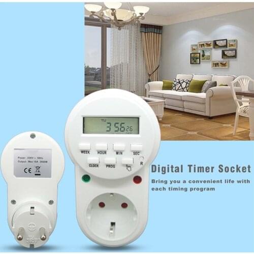 Electronic Digital Timer Switch EU Plug Kitchen Outlet 7 Day Programmable Timing Socket