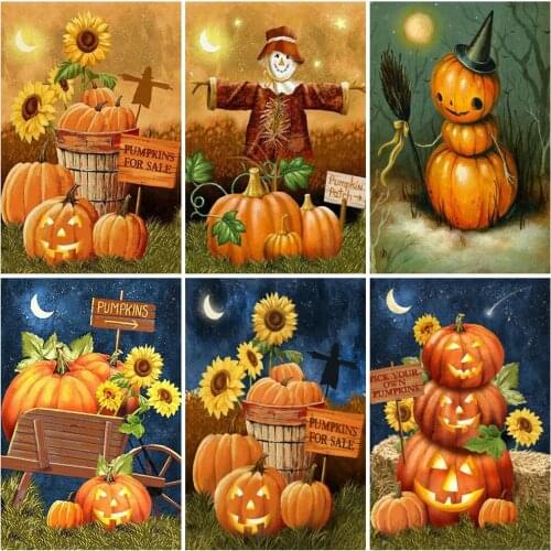 EverShine Diamond Painting Pumpkin Mosaic Art Kits Diamond Embroidery Halloween Cross Stitch Landscape Rhinestones Holiday Gift