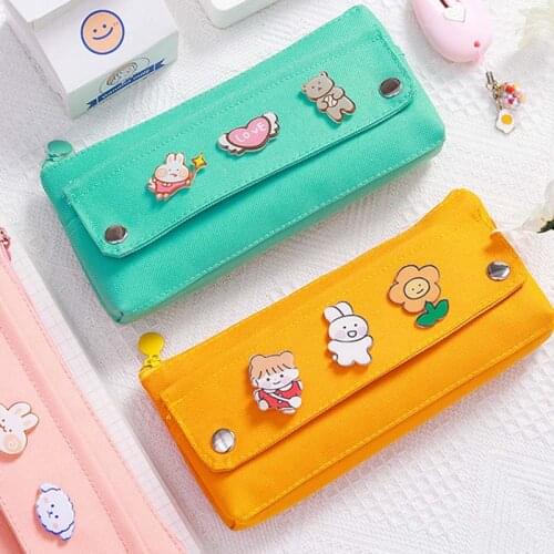 Yellow Kawaii Large Capacity Canvas Cute Pencil Case Pen Bag Box Pouch Gift School Stationery Supplies Pencilcase Rabbit Lovely