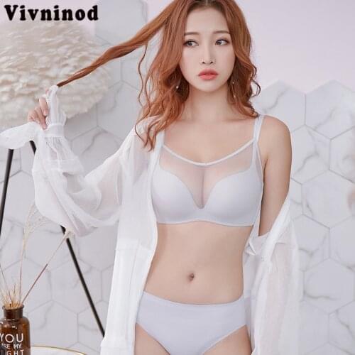 High Quality Seamless Thin Sexy Bra Set Women Simple Triangle Cup Push Up Bra Thong Solid Seamless Lingerie Female Underwear Set