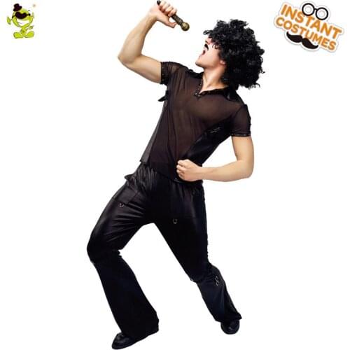60s 70s Singer Man Costume Performance Carnival Party Black Color Tops &Pants Costumes Men Cosplay Rock Singer