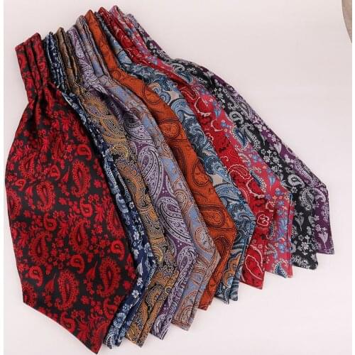 Linbaiway Luxury Mens Ascot Tie Paisley Floral Jacquard Woven Silk Tie Self Cravat Necktie Neckerchief Shirt Cravat Custom Logo