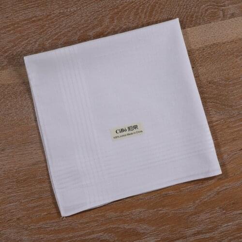 M005: 1 piece White Cotton Satin fabric Large size Sewn hem Mens handkerchief