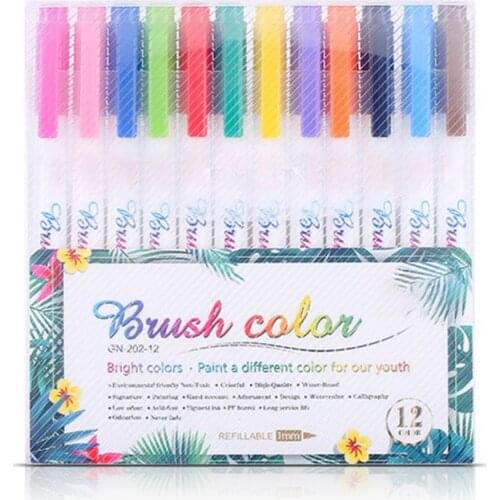 12 Fluorescent Colors Calligraphy Marker Brush Pens Small Regular Script Art Drawing Signature Painting School Supplies