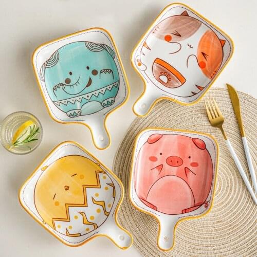 Fashion Kitchen Tableware Ceramic Baking Pan Handle Plate Pasta Lasagna Dish Salad Dinner Plate Pizza Bakeware Microwave Oven