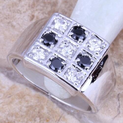Fancy White CZ Black Cubic Zirconia Silver Plated Womens Ring Size 5.5 / 8 R0908