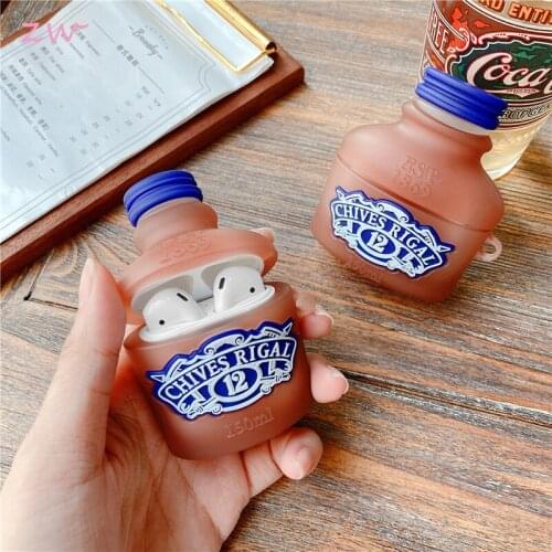 Fashion classic retro wine bottle wireless bluetooth headset case for airpods1 2 3 cute 3d silicone headset cover keyring