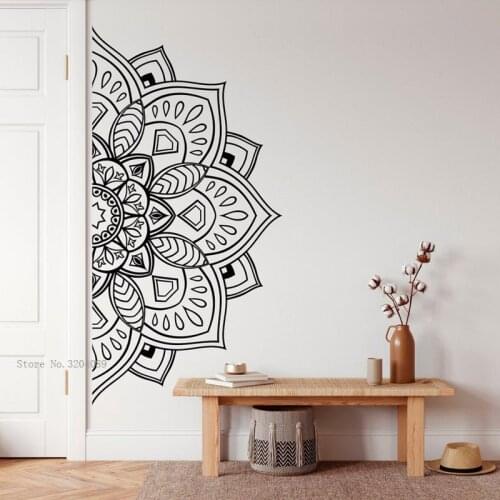 Half Mandala Wall Art for Meditation Room Traditional Flower Home Living Bohemian Decor Self-adhesive Murals YT6230
