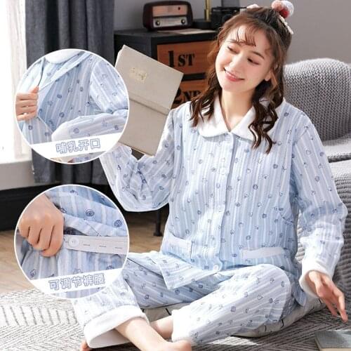Thick Autumn Winter Maternity Clothes Breastfeeding Nightwear Fashion Cotton Strawberry Pajamas For Pregnant Women Tops+Pants