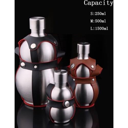Portable Gourd Outdoor Sports Stainless steal Travel Water Bottle With Belt Outdoor Wine Bottle Big 1L Water bottle