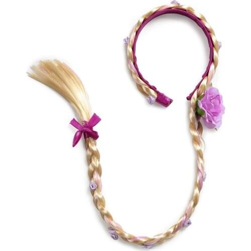 2020 Kids Accessories New Blonde Cosplay Weaving Braid Tangled Elsa Headband Hair Girl Wig