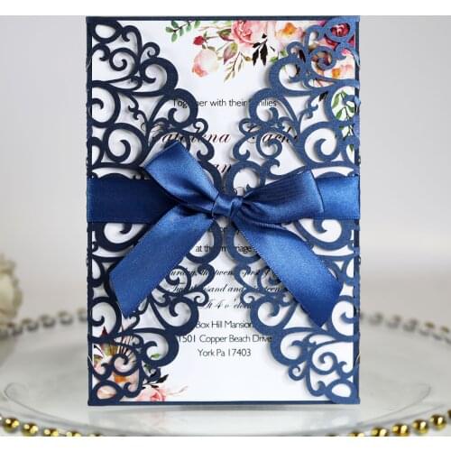 10Pcs Pearl Paper Laser Cut Wedding Invitation Card With Ribbon Personalized Wedding Decor Party Supplies