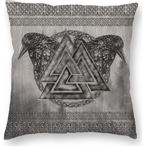 Valknut Symbol And Ravens Viking Pillowcover Home Decor Vikings Valhalla Cushion Cover Throw Pillow for Living Room Double-sided