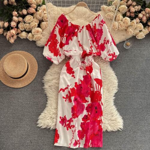 SINGREINY Women Design Backless Print Dress Korean Fashion Puff Sleeve Slim Party Dress Summer Chic Streetwear Split Short Dress