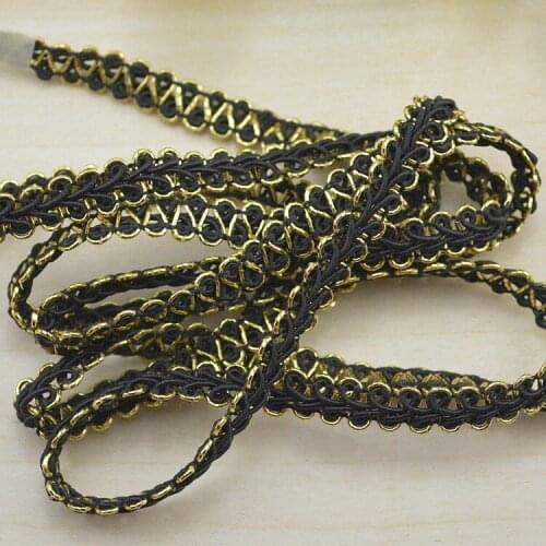 1M High Quality Gold Lace Fabric Applique 0.8cm Silver Lace Ribbon Trim Curtain Guipure Fabric Black Laces Sewing Trimmings H-02