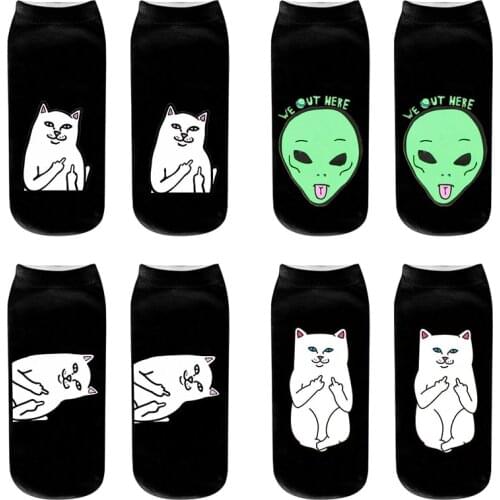 Funny Aliens Printed Cartoon Socks for Unisex Fashion Creativity Harajuku Cotton Women Socks Lovely Comfortable Short Cat Socks