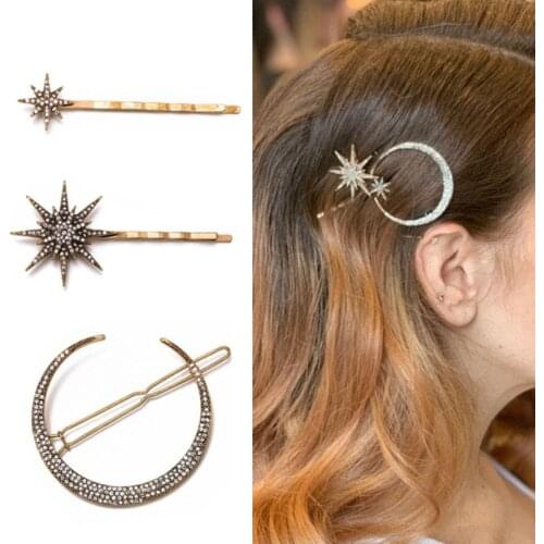 Hair Clips Geometric Star Moon Shape Hairpin Crystal Rhinestone Hair Pins Claw Hair Accessories for Women Girls Headwear Fashion