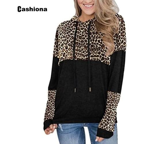 Plus size Women Hooded Sweatshirts Autumn Long Sleeve Patchwork Color Leopard Printed Tops Female Casual Sweatshirt Hoodies 2020