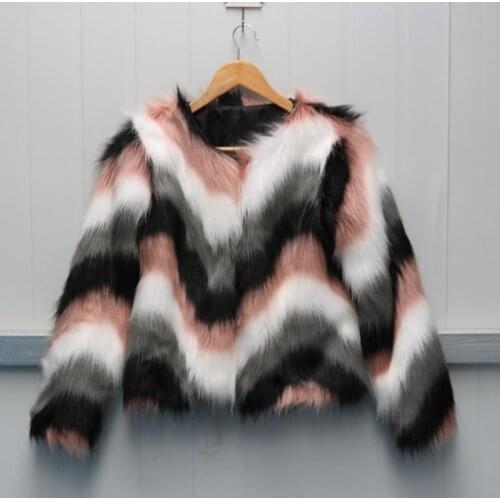 S/9Xl Women Mixed Color Fake Fur Outwears Short Section Oversize Spring Autumn Man-Made Fur Clothes Fashion Faux Fur Coats K1120