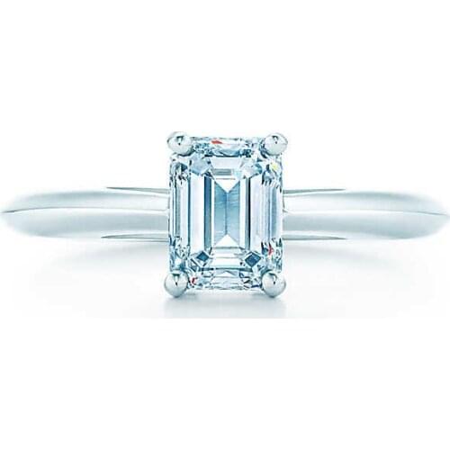 1Carat Pure Gold 14K Emerald Cut Attractive Simulate Diamond Women Engagement Ring Free Gold Maintenance Service All Ring Life