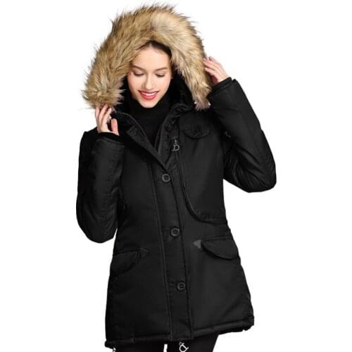 Womens Winter Thicken Puffer Coat with Fur Trim Removable Hood New Mid-Length Multi-Pocket Slim-Fit Large Fur Collar Parka Coat