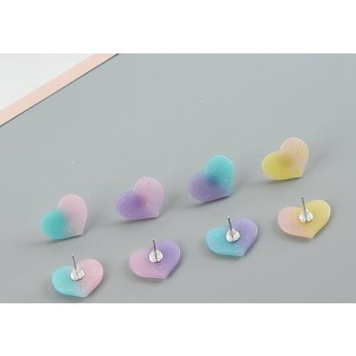 1pair 15*18 Mm Very Cute Glitter Gradient Resin Heart Stud Earrings for Kids Girls Teens Jewelry