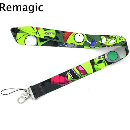 100pcs Invader Zim vintage Neck Strap Lanyard keychain Mobile Phone ID Badge Holder Rope Key Chain Keyrings cosplay Accessories